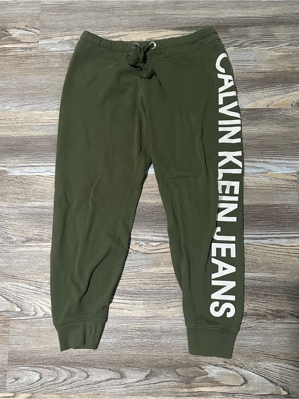Calvin Klein Jeans Olive Green Jogger Pants with White Side Logo